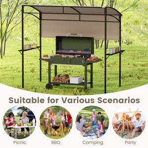 7.8 x 4.4 FT Outdoor Patio BBQ Canopy with Metal Shelves and Bottle Openers-Brown view 9