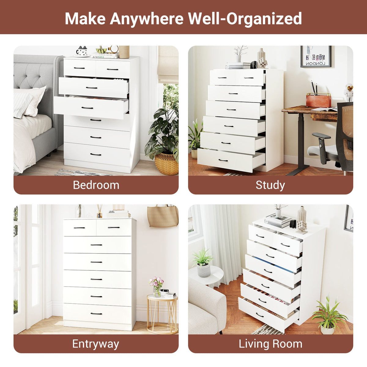 7-Drawer Tall Dresser with Metal Handles and Anti-Tipping Kits-White view 8