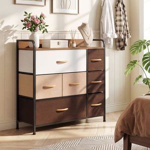 7 Drawer Tower Steel Frame and Wooden Top Dresser Storage Chest for Bedroom view 2
