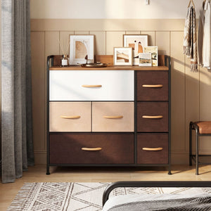 7 Drawer Tower Steel Frame and Wooden Top Dresser Storage Chest for Bedroom view 3