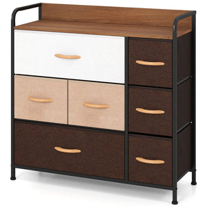 7 Drawer Tower Steel Frame and Wooden Top Dresser Storage Chest for Bedroom view 4