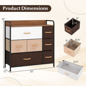 7 Drawer Tower Steel Frame and Wooden Top Dresser Storage Chest for Bedroom view 5