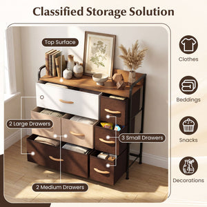 7 Drawer Tower Steel Frame and Wooden Top Dresser Storage Chest for Bedroom view 6
