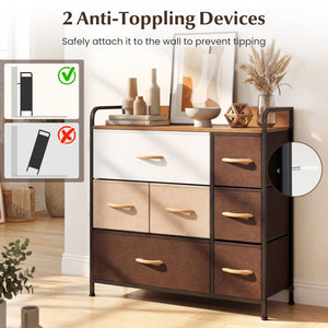 7 Drawer Tower Steel Frame and Wooden Top Dresser Storage Chest for Bedroom view 8