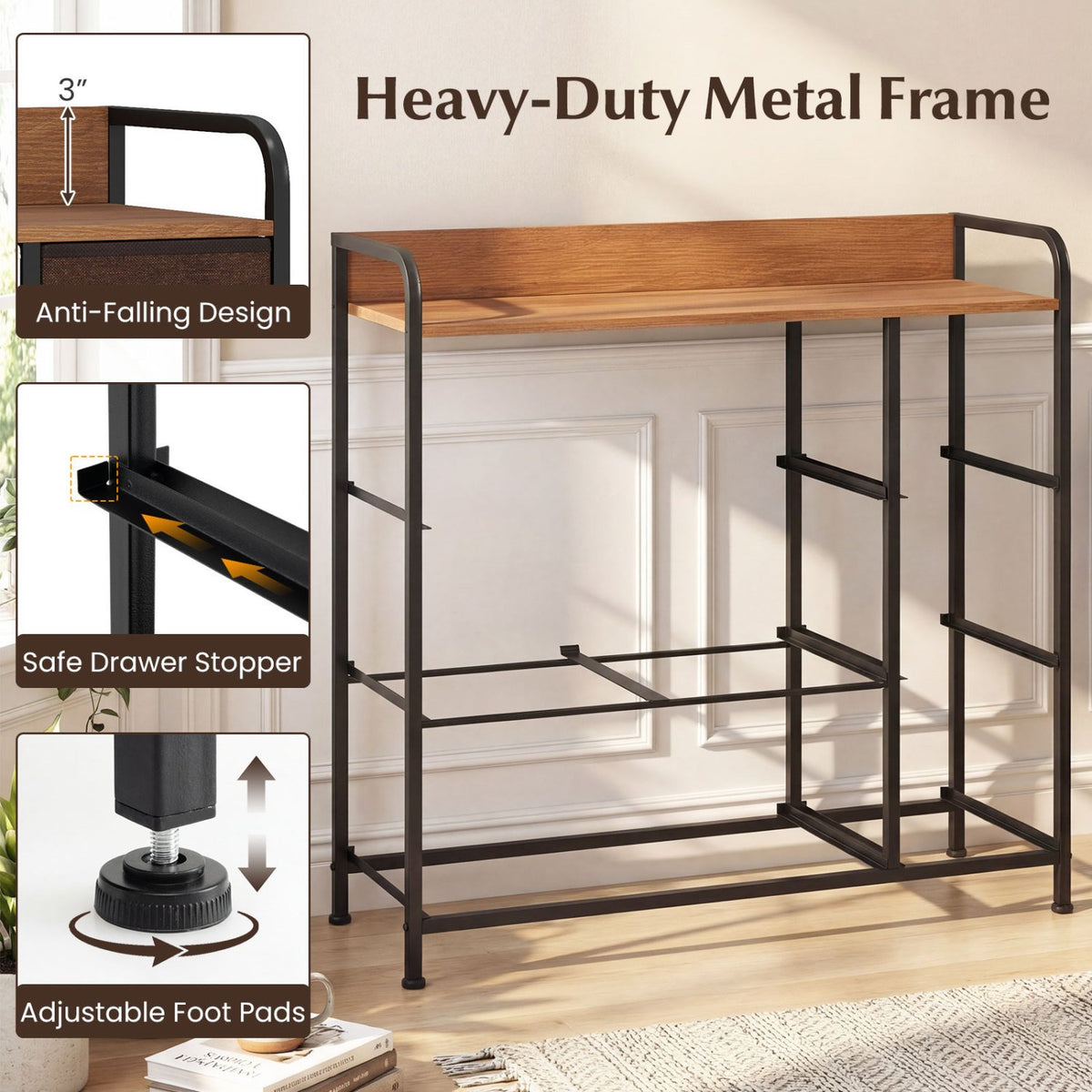 7 Drawer Tower Steel Frame and Wooden Top Dresser Storage Chest for Bedroom view 9