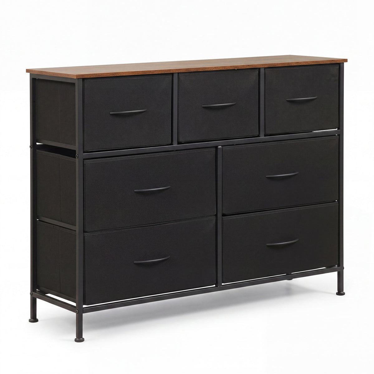 7-Drawer Wide Dresser with 2-Sized Folding Fabric Drawers for Bedroom-Black