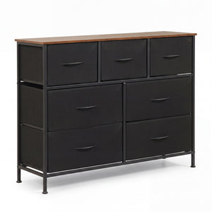 7-Drawer Wide Dresser with 2-Sized Folding Fabric Drawers for Bedroom-Black