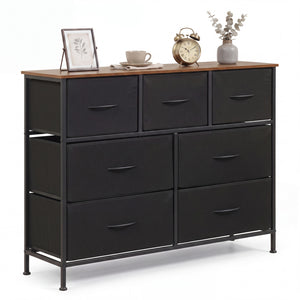7-Drawer Wide Dresser with 2-Sized Folding Fabric Drawers for Bedroom-Black view 4
