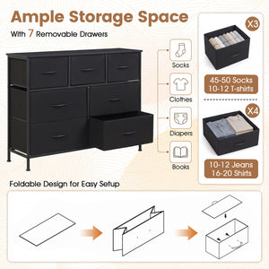 7-Drawer Wide Dresser with 2-Sized Folding Fabric Drawers for Bedroom-Black view 7
