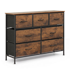 7-Drawer Wide Dresser with 2-Sized Folding Fabric Drawers for Bedroom-Rustic Brown