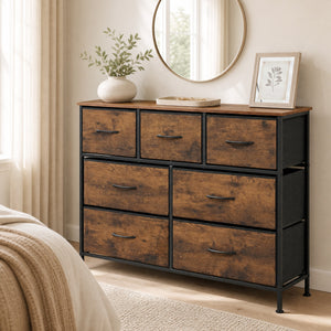 7-Drawer Wide Dresser with 2-Sized Folding Fabric Drawers for Bedroom-Rustic Brown view 3