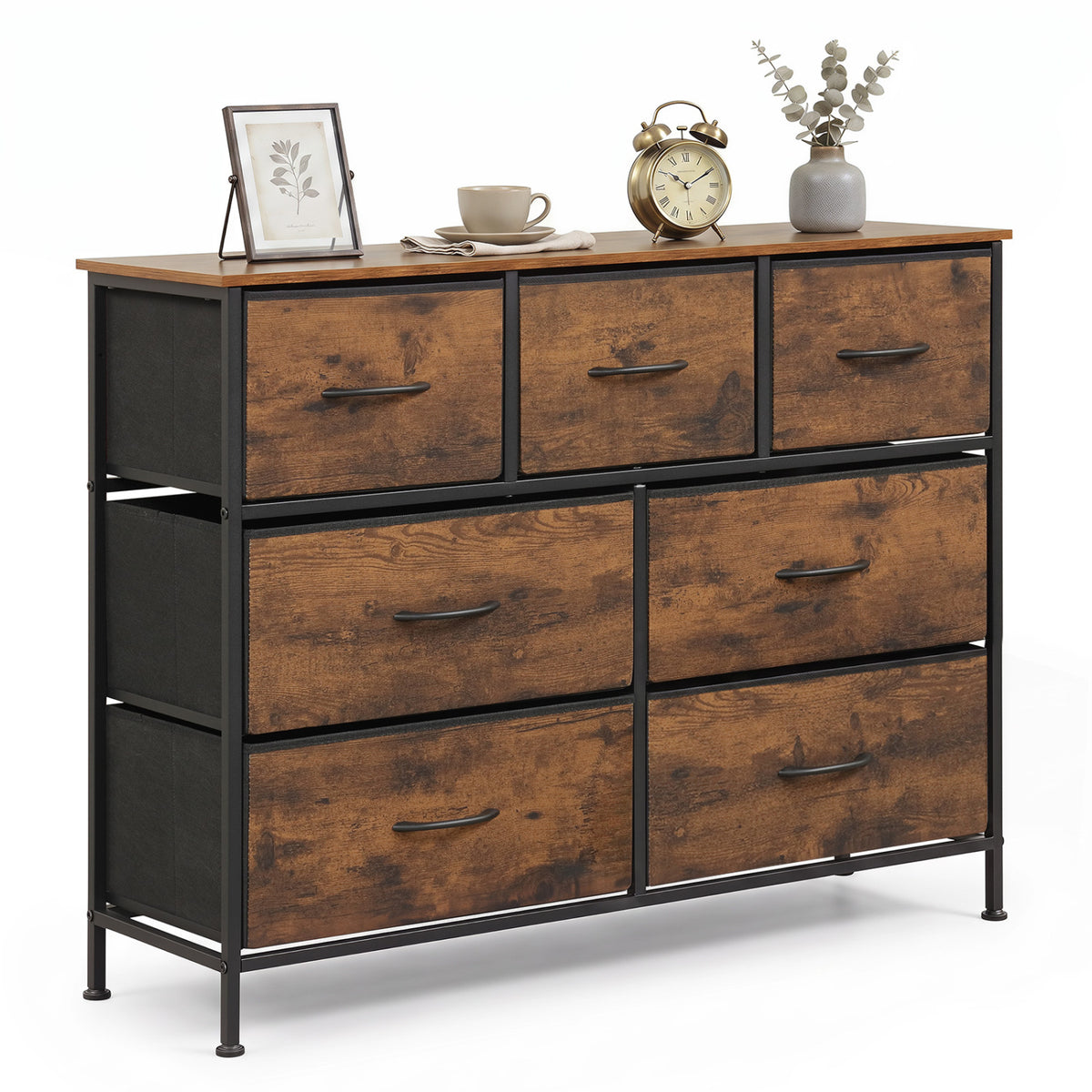 7-Drawer Wide Dresser with 2-Sized Folding Fabric Drawers for Bedroom-Rustic Brown view 4