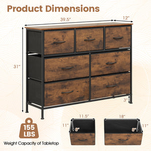 7-Drawer Wide Dresser with 2-Sized Folding Fabric Drawers for Bedroom-Rustic Brown view 5