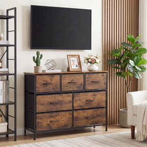 7-Drawer Wide Dresser with 2-Sized Folding Fabric Drawers for Bedroom-Rustic Brown view 6