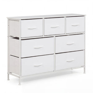 7-Drawer Wide Dresser with 2-Sized Folding Fabric Drawers for Bedroom-White