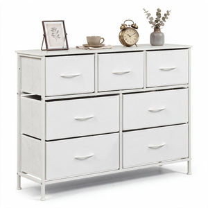 7-Drawer Wide Dresser with 2-Sized Folding Fabric Drawers for Bedroom-White view 4