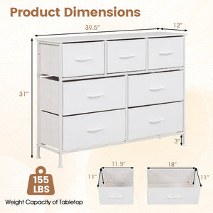 7-Drawer Wide Dresser with 2-Sized Folding Fabric Drawers for Bedroom-White view 5
