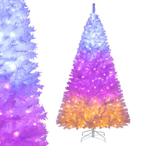 7 Feet Artificial Christmas Tree Hinged Pre-Lit Xmas Tree with 11 Lighting Modes view 6