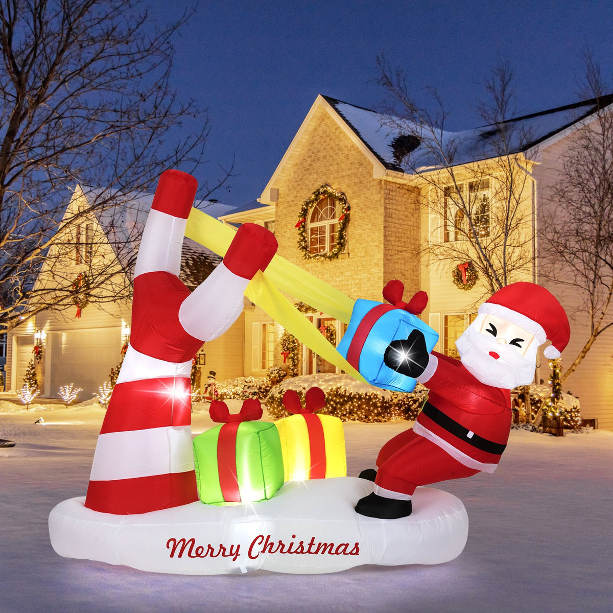 7 Feet Christmas Inflatables Santa with Slingshot and Built-in LED Lights Outdoor Decoration view 2