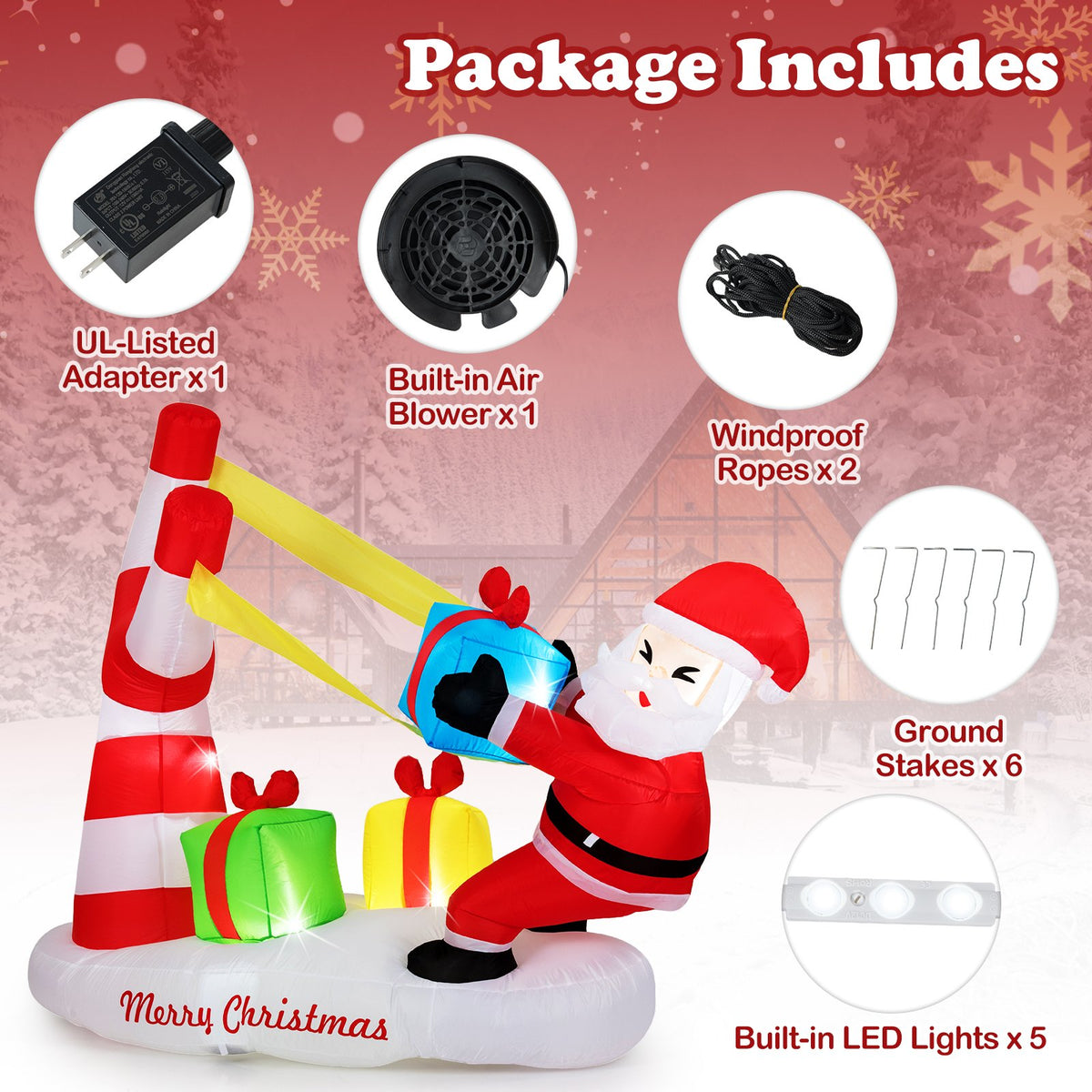 7 Feet Christmas Inflatables Santa with Slingshot and Built-in LED Lights Outdoor Decoration view 9