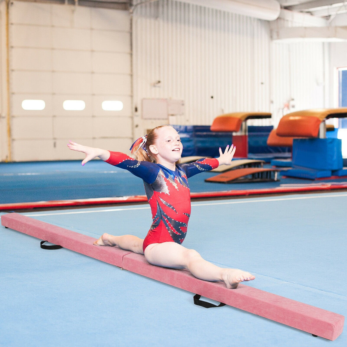 7 Feet Folding Portable Floor Balance Beam with Handles for Gymnasts-Pink view 2