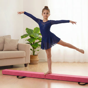 7 Feet Folding Portable Floor Balance Beam with Handles for Gymnasts-Rose view 2