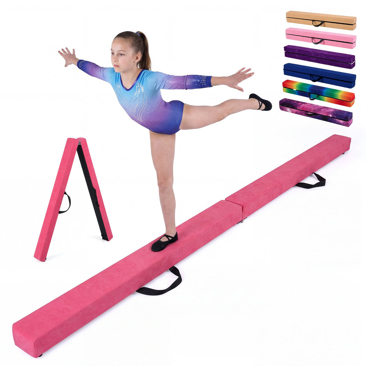 7 Feet Folding Portable Floor Balance Beam with Handles for Gymnasts-Rose view 4