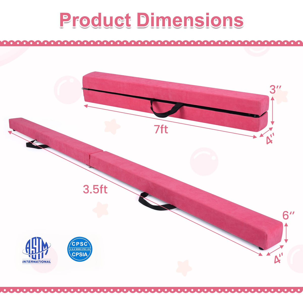 7 Feet Folding Portable Floor Balance Beam with Handles for Gymnasts-Rose view 5