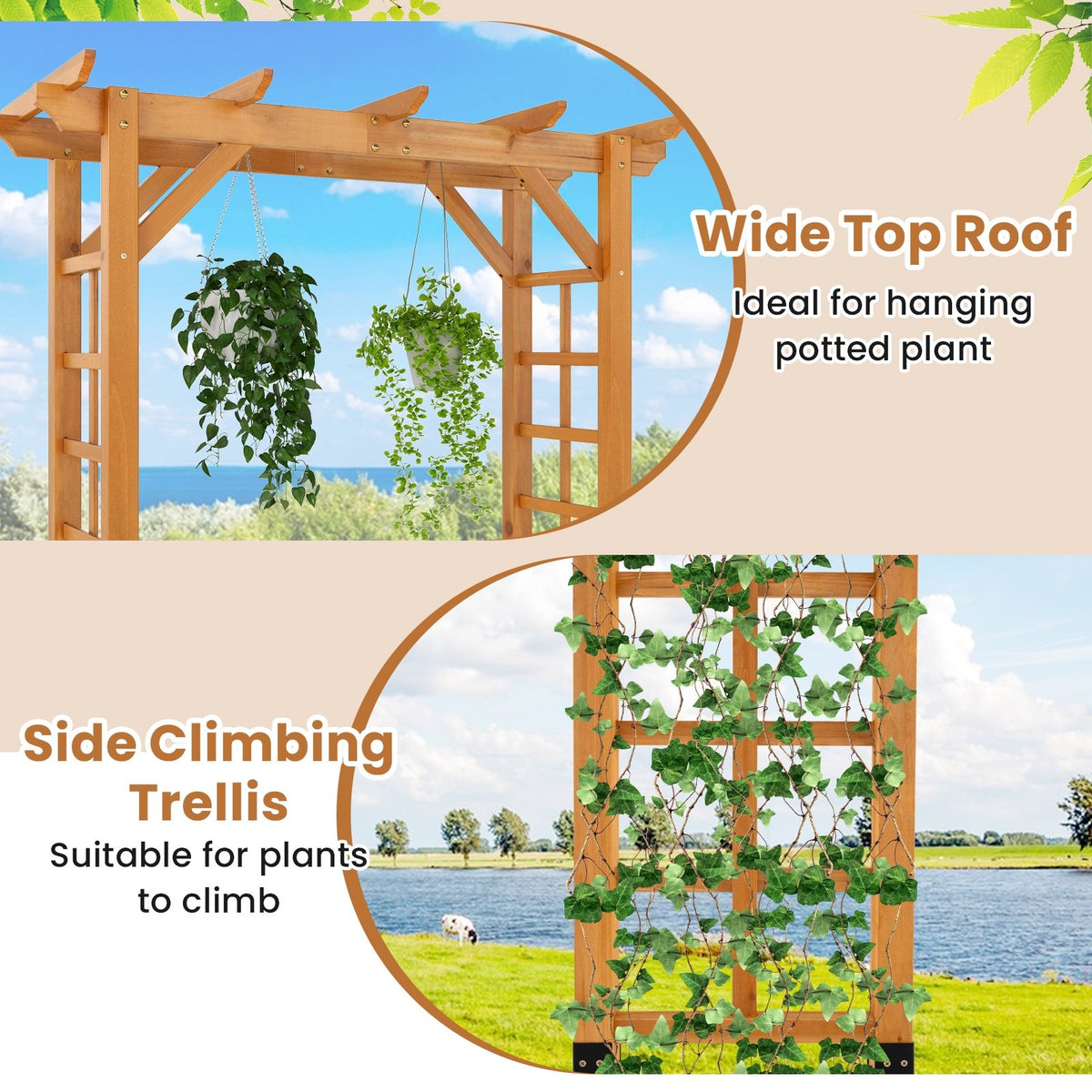 7/7.5 Feet Garden Arch Wooden Arbor Outdoor Wood Trellis for Climbing Plants-7 FT view 6