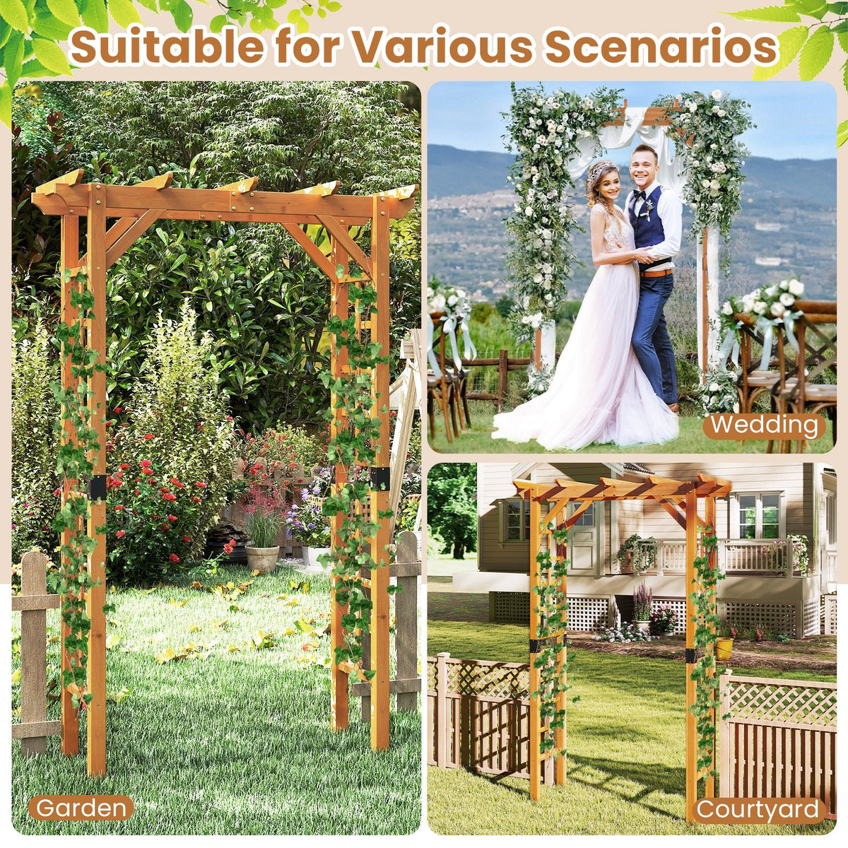 7/7.5 Feet Garden Arch Wooden Arbor Outdoor Wood Trellis for Climbing Plants-7 FT view 8