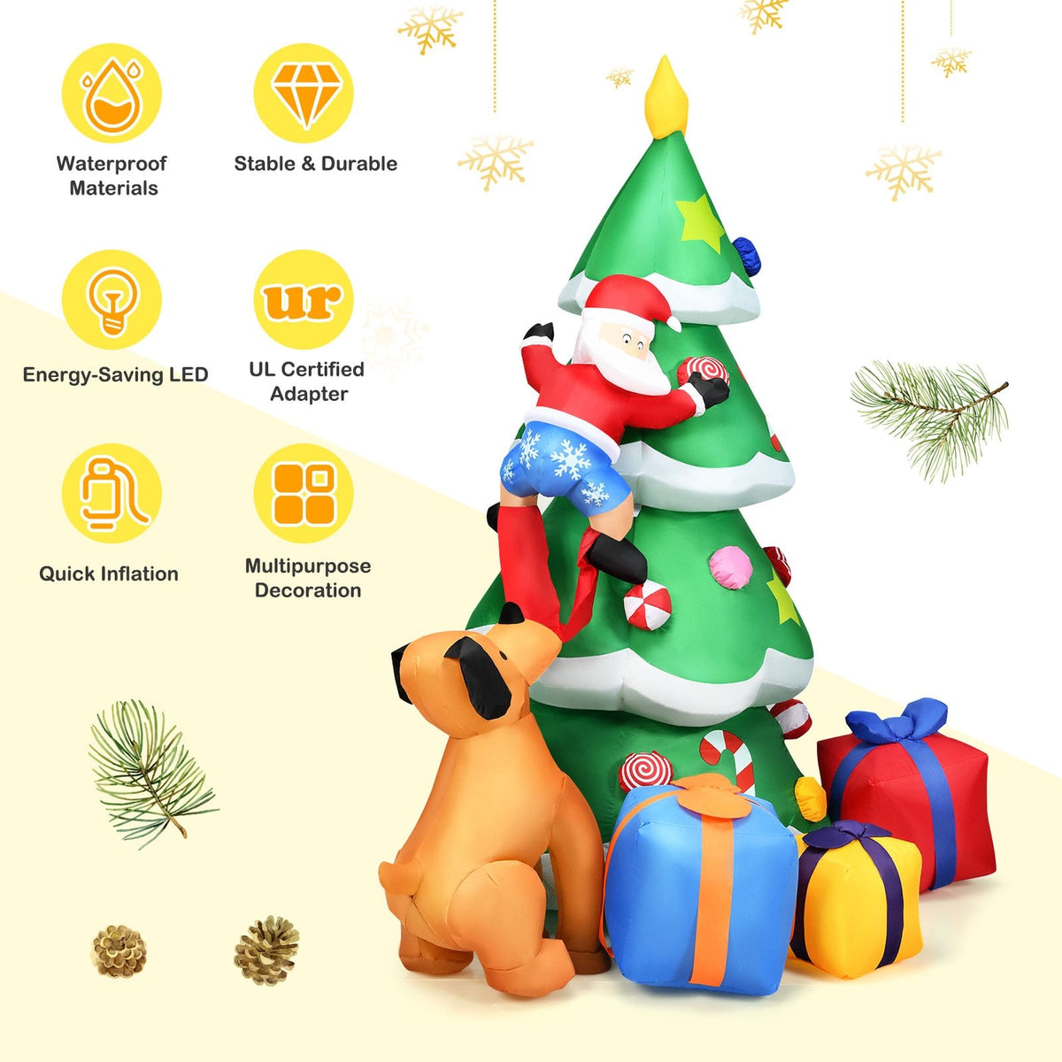 7 Feet Inflatable Christmas Tree Santa Decor with LED Lights view 5