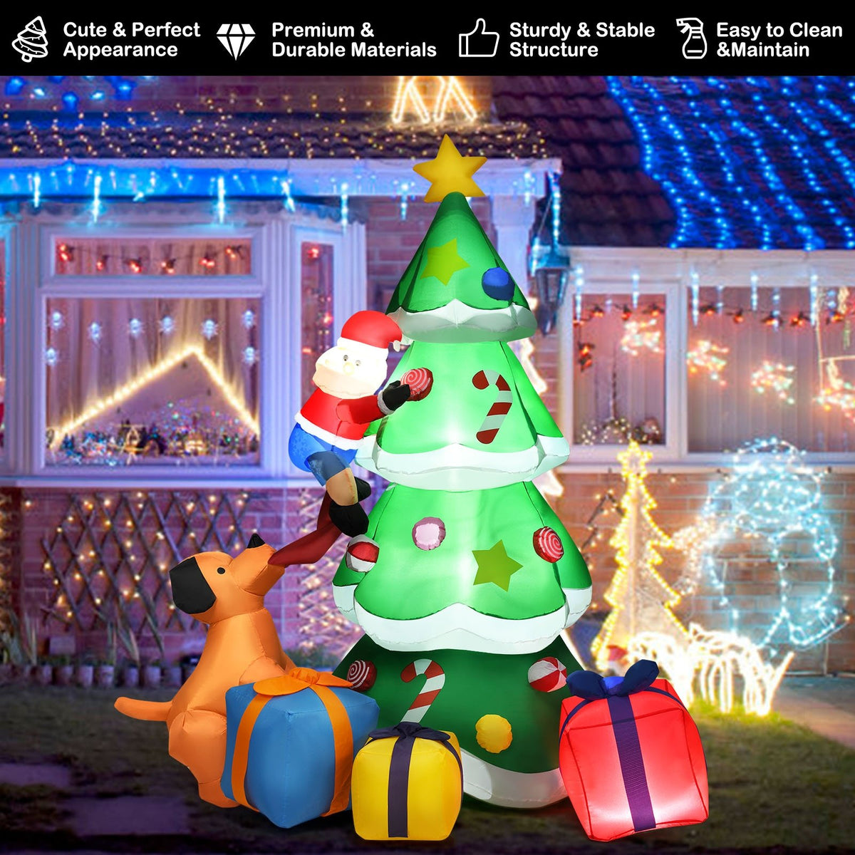 7 Feet Inflatable Christmas Tree Santa Decor with LED Lights view 8