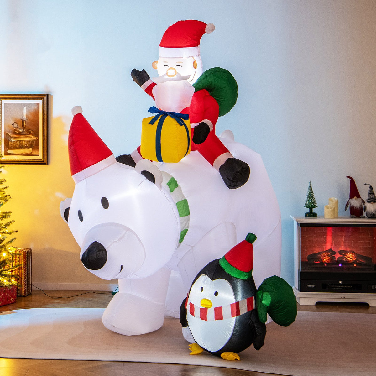 7 Feet Inflatable Santa Claus Riding Bear with Penguin Gift Bags and Gift Box view 3