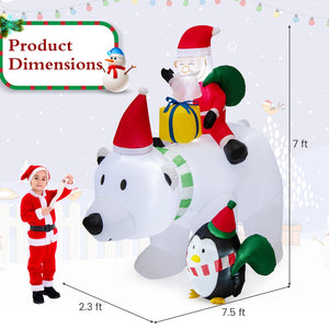 7 Feet Inflatable Santa Claus Riding Bear with Penguin Gift Bags and Gift Box view 4