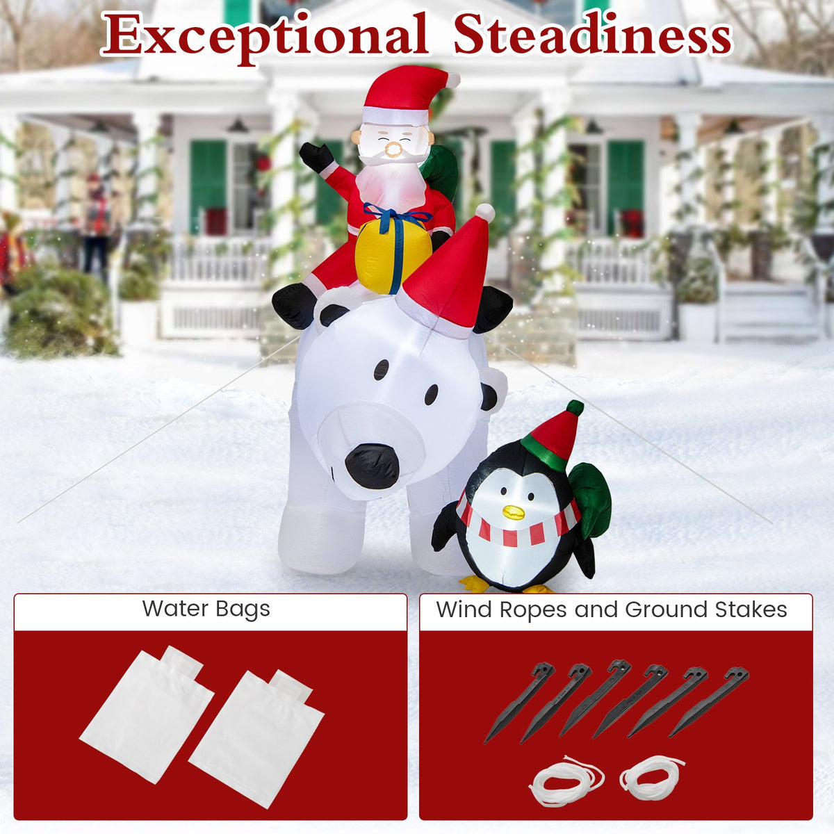 7 Feet Inflatable Santa Claus Riding Bear with Penguin Gift Bags and Gift Box view 8