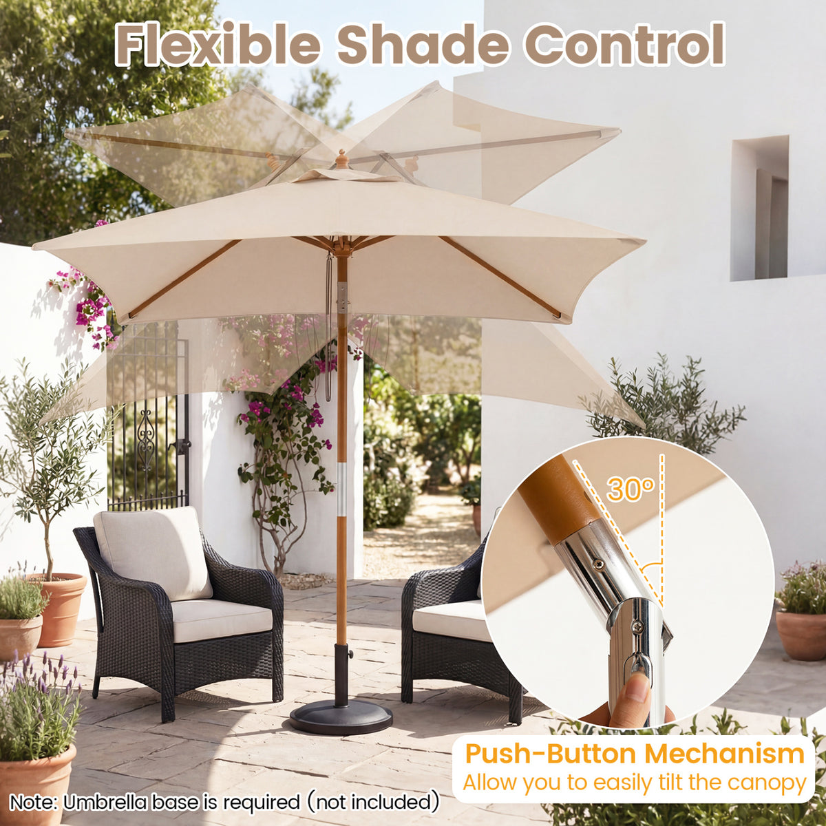 7 Feet Outdoor Rectangular Patio Umbrella with 3 Adjustable Heights-Beige view 8