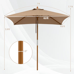 7 Feet Outdoor Rectangular Patio Umbrella with 3 Adjustable Heights-Coffee view 4
