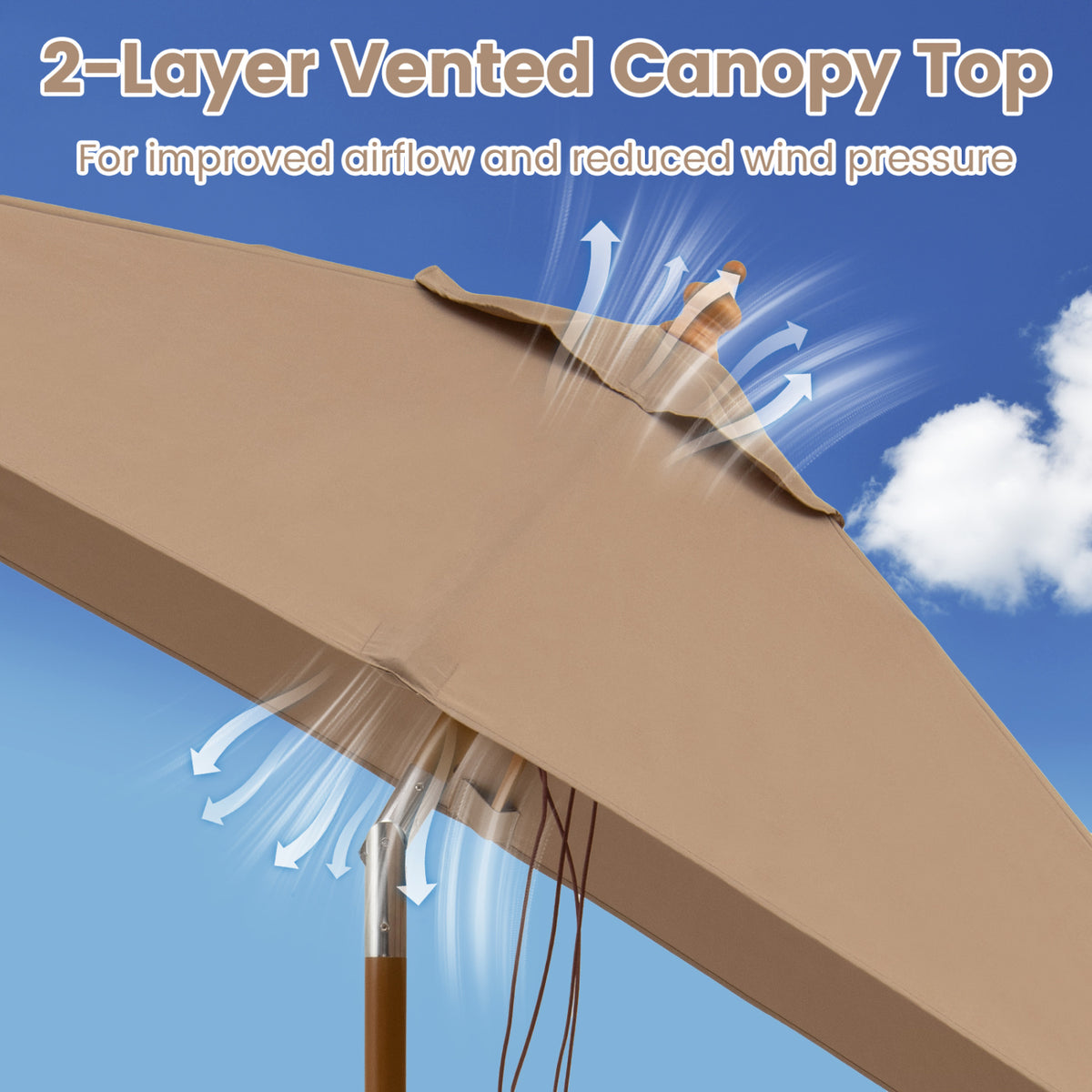 7 Feet Outdoor Rectangular Patio Umbrella with 3 Adjustable Heights-Coffee view 5
