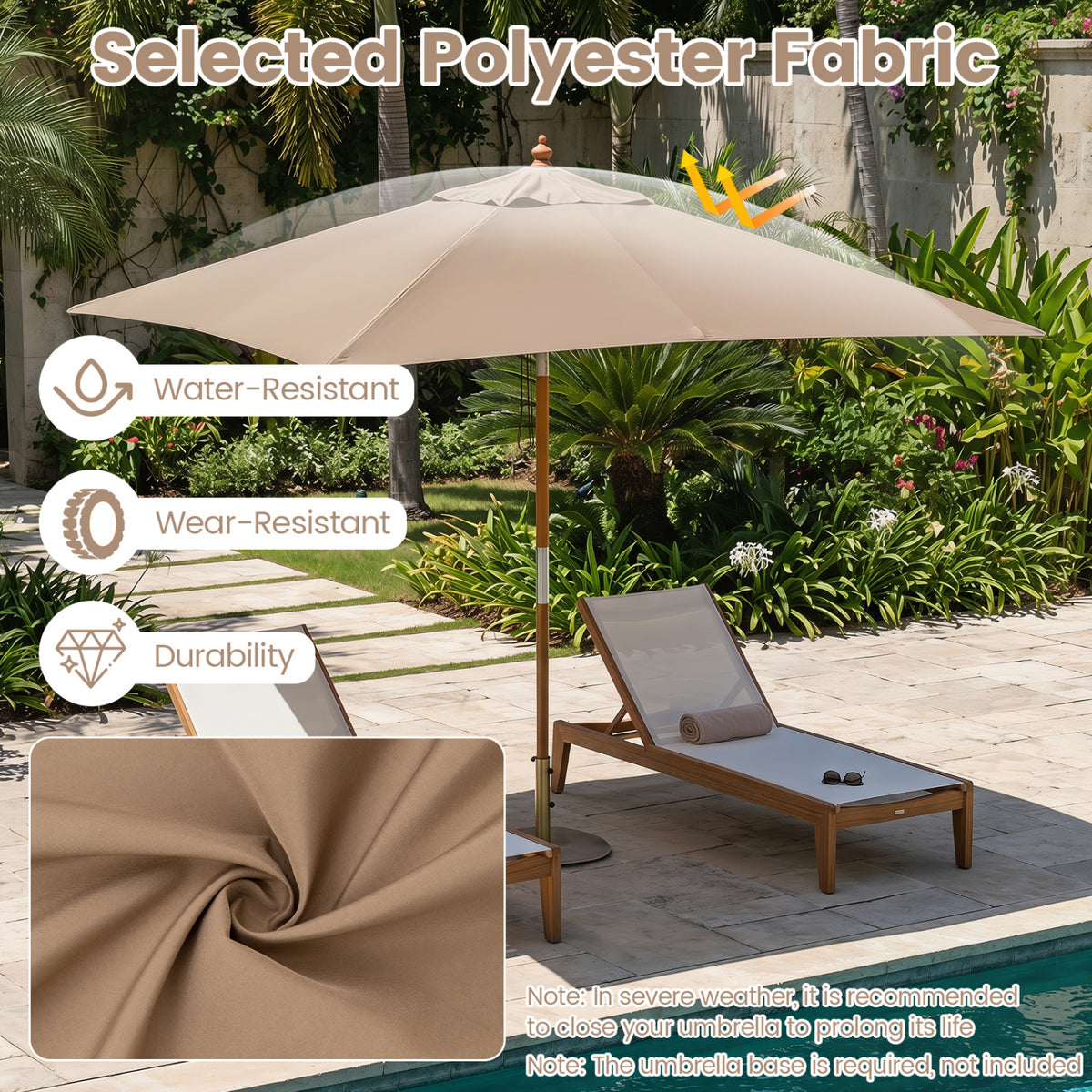7 Feet Outdoor Rectangular Patio Umbrella with 3 Adjustable Heights-Coffee view 6