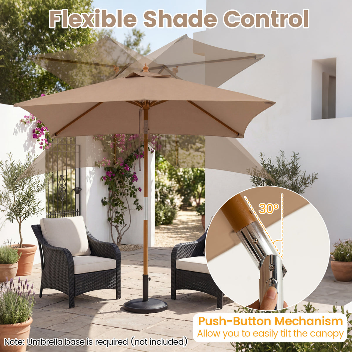 7 Feet Outdoor Rectangular Patio Umbrella with 3 Adjustable Heights-Coffee view 8