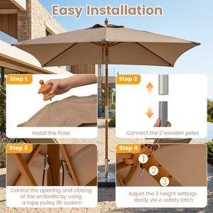 7 Feet Outdoor Rectangular Patio Umbrella with 3 Adjustable Heights-Coffee view 9