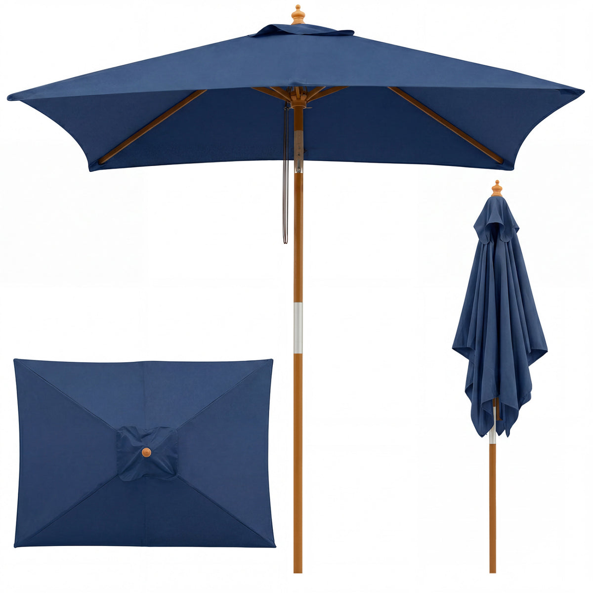 7 Feet Outdoor Rectangular Patio Umbrella with 3 Adjustable Heights-Navy view 3