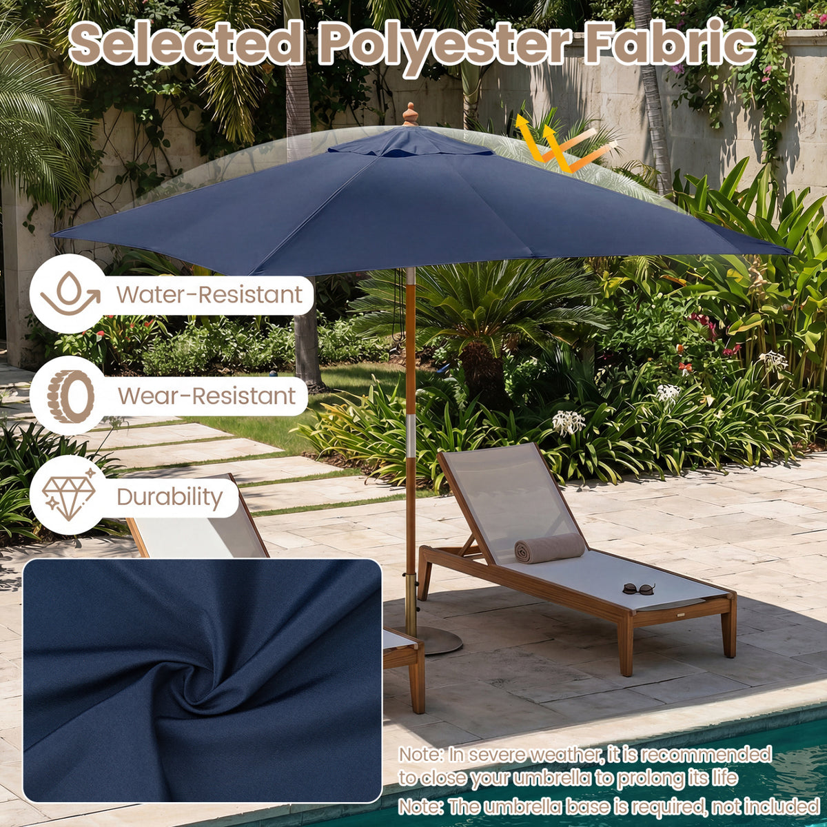 7 Feet Outdoor Rectangular Patio Umbrella with 3 Adjustable Heights-Navy view 6