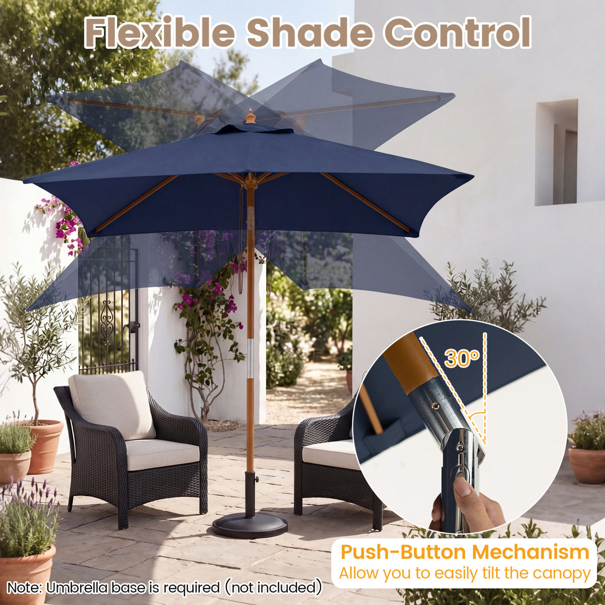 7 Feet Outdoor Rectangular Patio Umbrella with 3 Adjustable Heights-Navy view 8