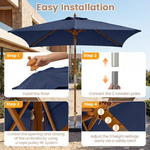 7 Feet Outdoor Rectangular Patio Umbrella with 3 Adjustable Heights-Navy view 9