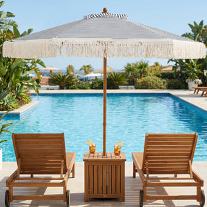 7 Feet Patio Umbrella with Fringe Sun-Protective Beach Umbrella with Boho Tassel-Blue view 2