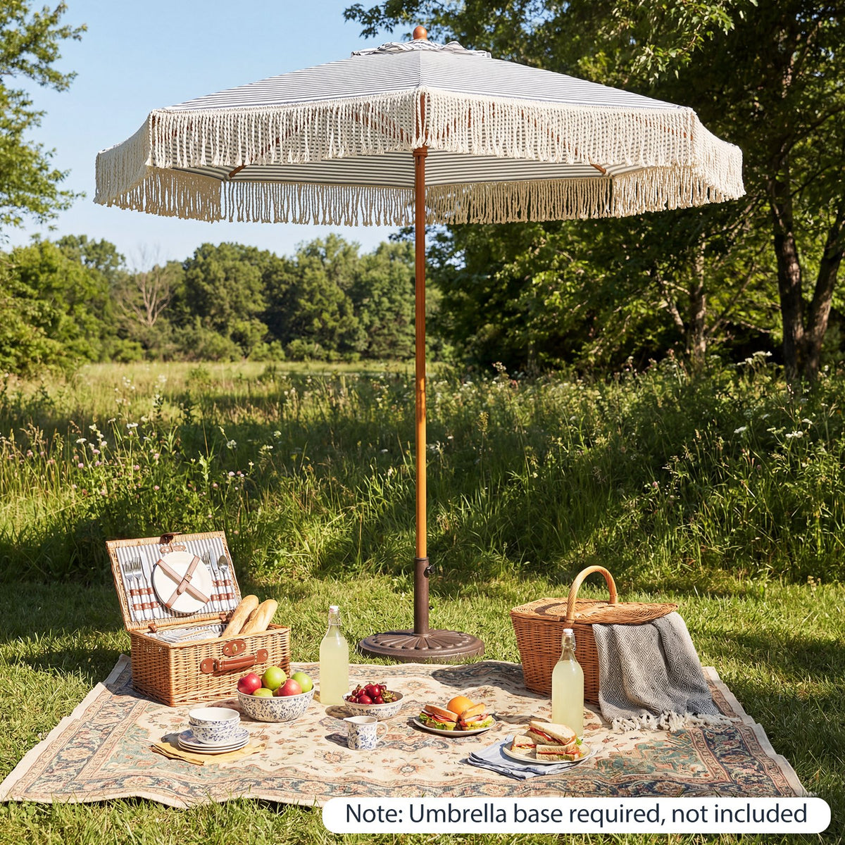 7 Feet Patio Umbrella with Fringe Sun-Protective Beach Umbrella with Boho Tassel-Blue view 3