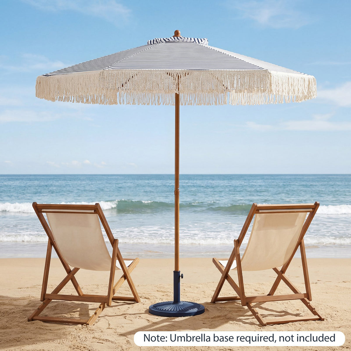 7 Feet Patio Umbrella with Fringe Sun-Protective Beach Umbrella with Boho Tassel-Blue view 5