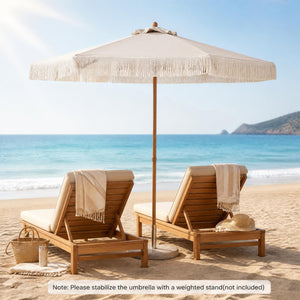 7 Feet Patio Umbrella with Fringe Sun-Protective Beach Umbrella with Boho Tassel-Beige view 3