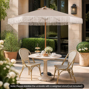 7 Feet Patio Umbrella with Fringe Sun-Protective Beach Umbrella with Boho Tassel-Beige view 6